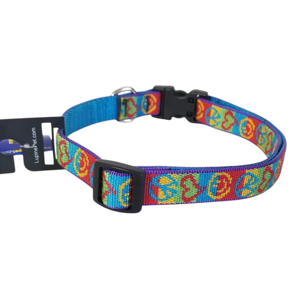 LUPINE Pet "Peace Pup" Design 3/4" Adjustable Nylon Dog Collar Size 15"-25" - Picture 4 of 11